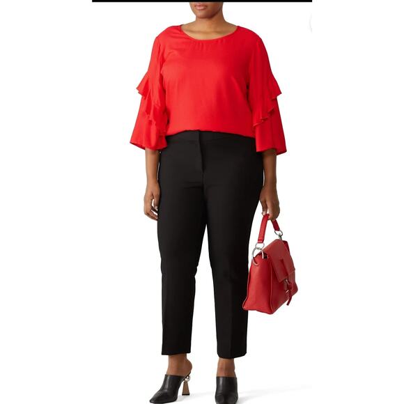 Junarose red Swiss dot top ruffle bell sleeve Size 16 Boho Vibrant Retro Classic - Picture 2 of 11